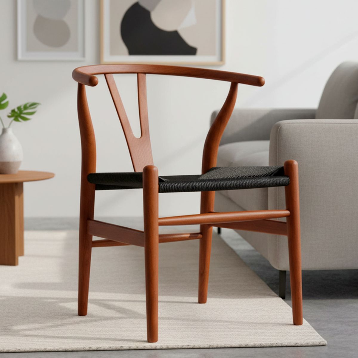 DE PIES A CABEZA - Silla Wishbone Negro/Café 76x56x52 cm