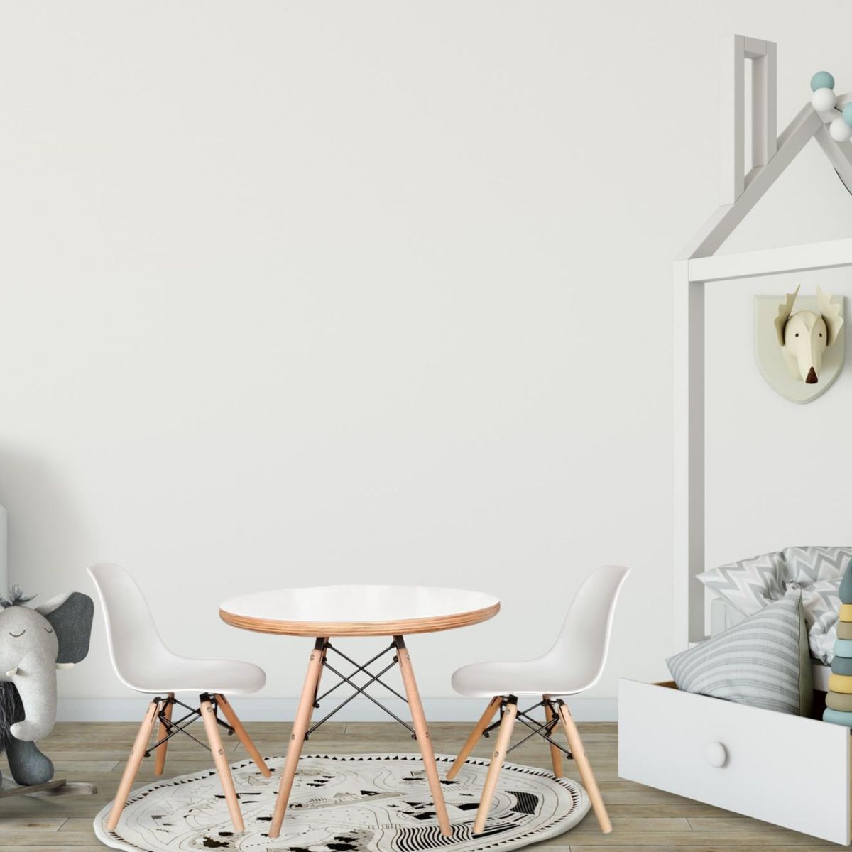 DE PIES A CABEZA - Set mesa + 2 sillas de niño blanco