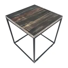DE PIES A CABEZA - Mesa cubo 50x50 cm negra con madera carbón