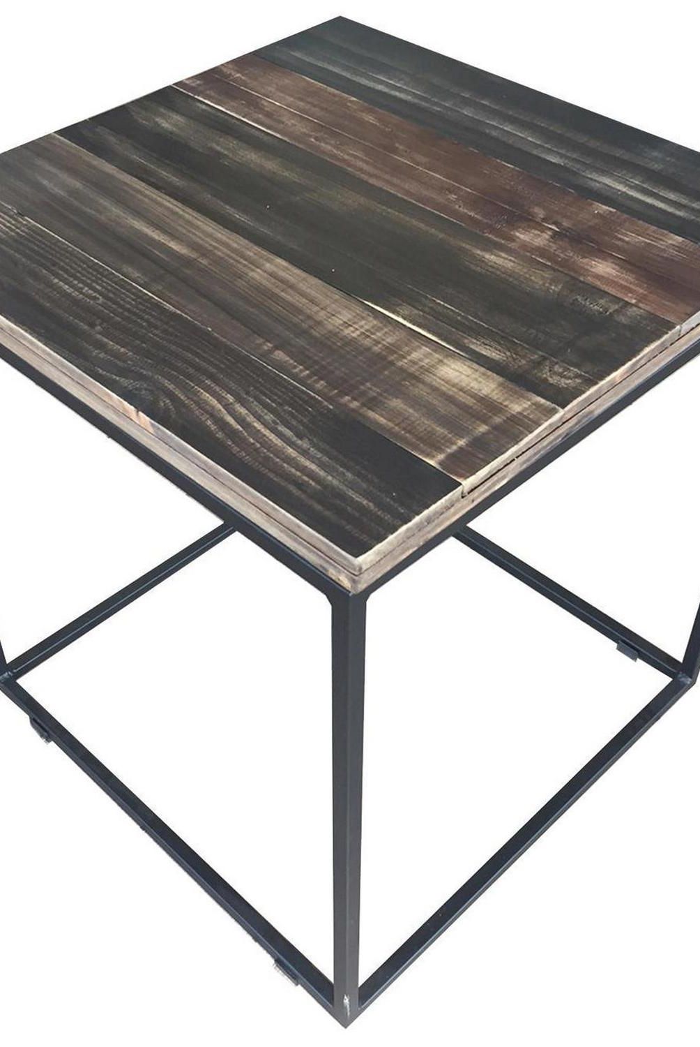 DE PIES A CABEZA - Mesa cubo 50x50 cm negra con madera carbón