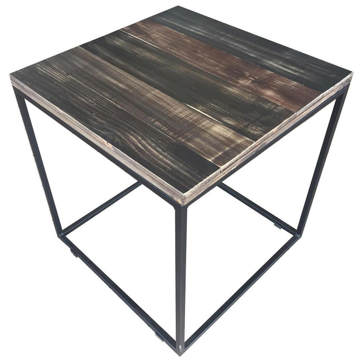DE PIES A CABEZA - Mesa cubo 50x50 cm negra con madera carbón