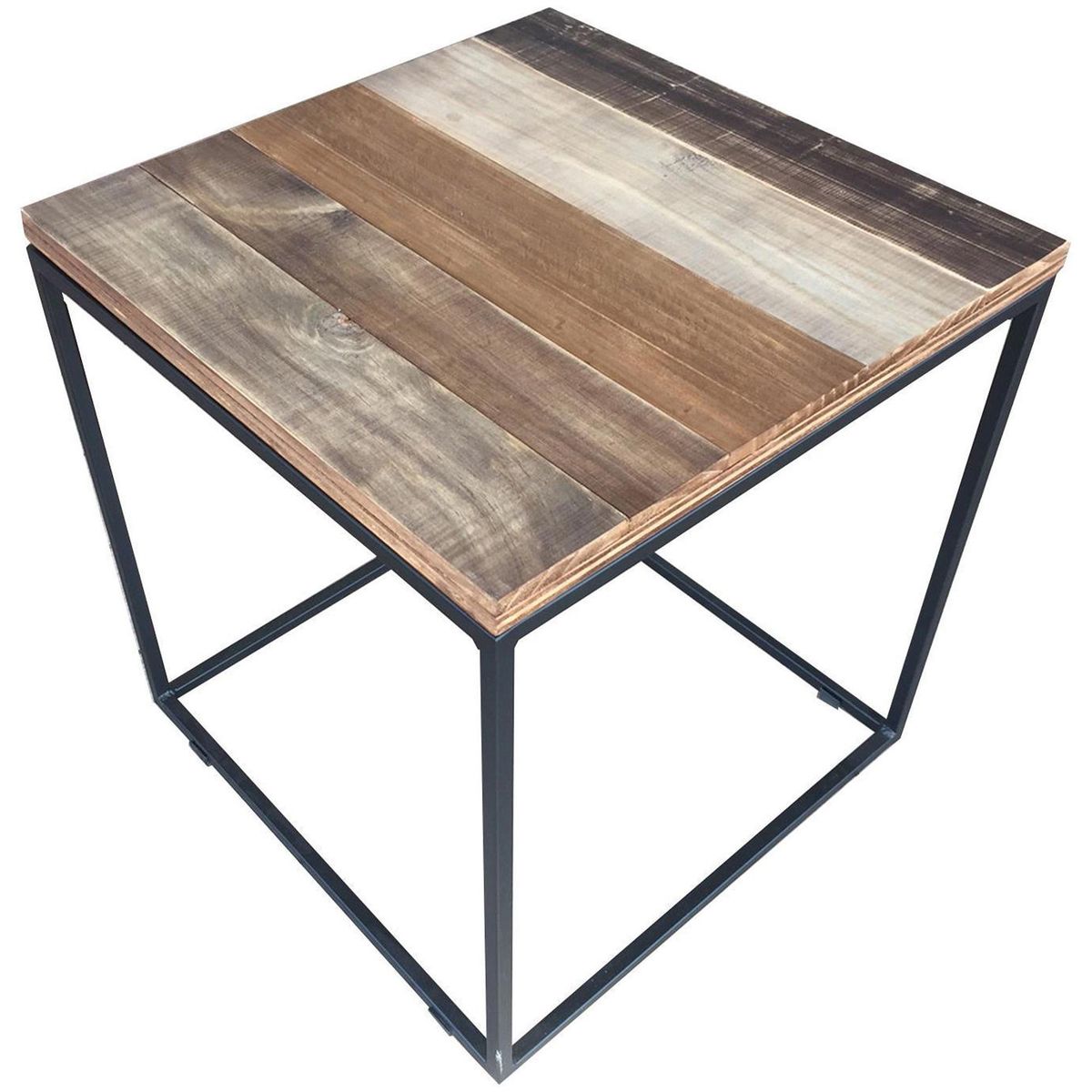 DE PIES A CABEZA - Mesa cubo 50x50 cm negra con madera pradera
