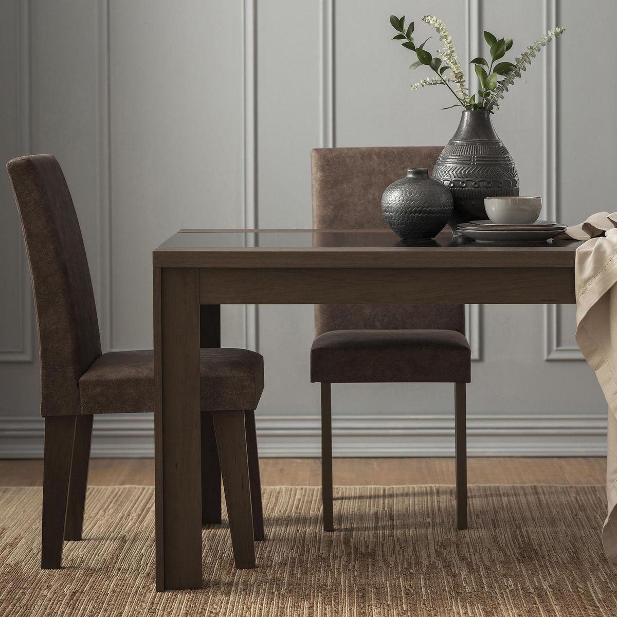 DECOCASA - Juego de Comedor Lorenzi 6 Sillas Mesa Rectangular 90x77x160 cm Chocolate