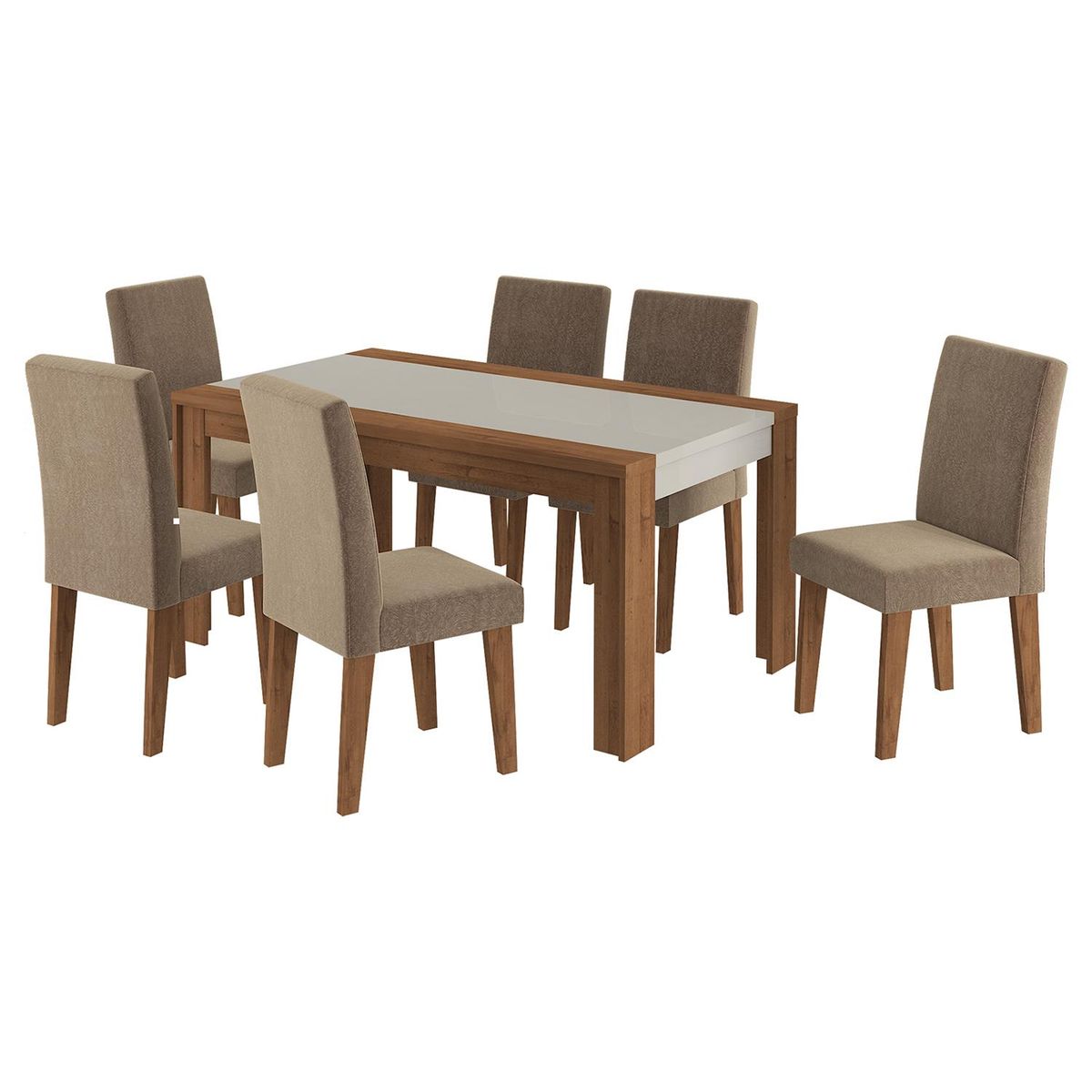 DECOCASA - Juego de Comedor Lorenzi II 6 Sillas Mesa Rectangular 90x77x160 cm Nogal/blanco