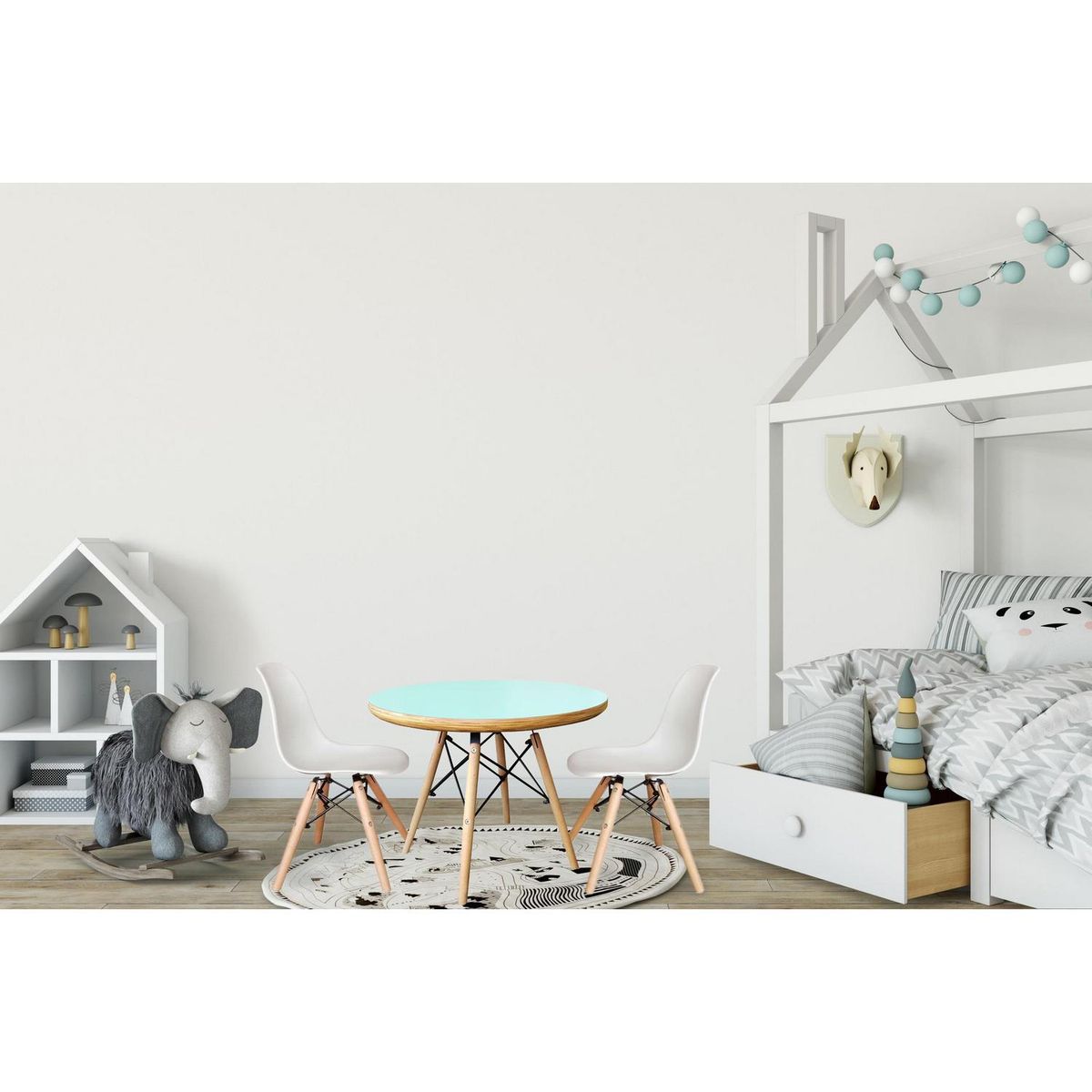 DE PIES A CABEZA - Mesa Eames Niño Menta 60x46x46 cm