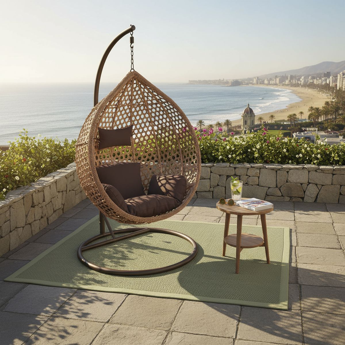 EL BARCO - Silla colgante rattan 125x105x75cm