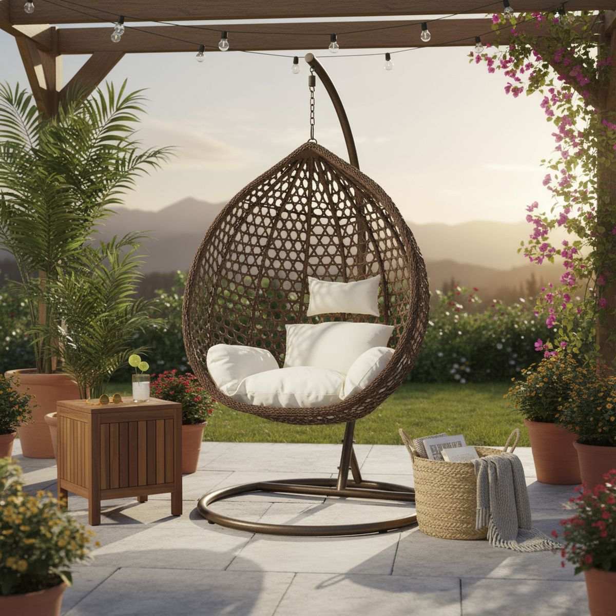 EL BARCO - Silla colgante rattan 195x105x75cm
