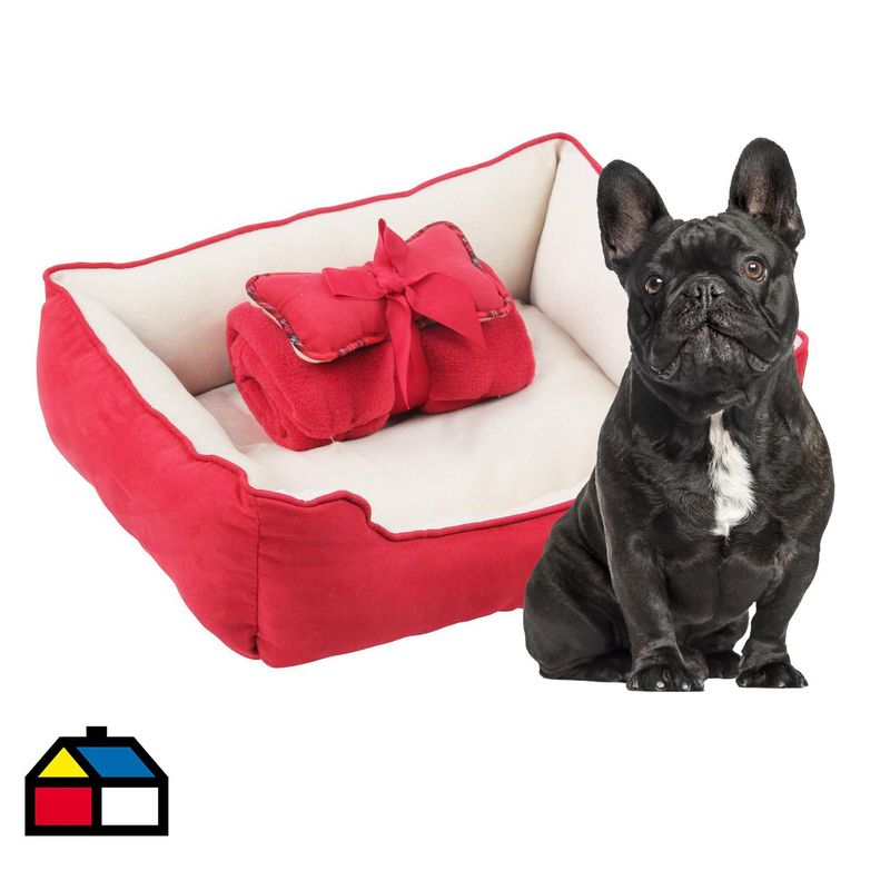 PAWISE - 3 en 1 Cama/Manta/Cojín para Perro 18x43x56 cm Rojo