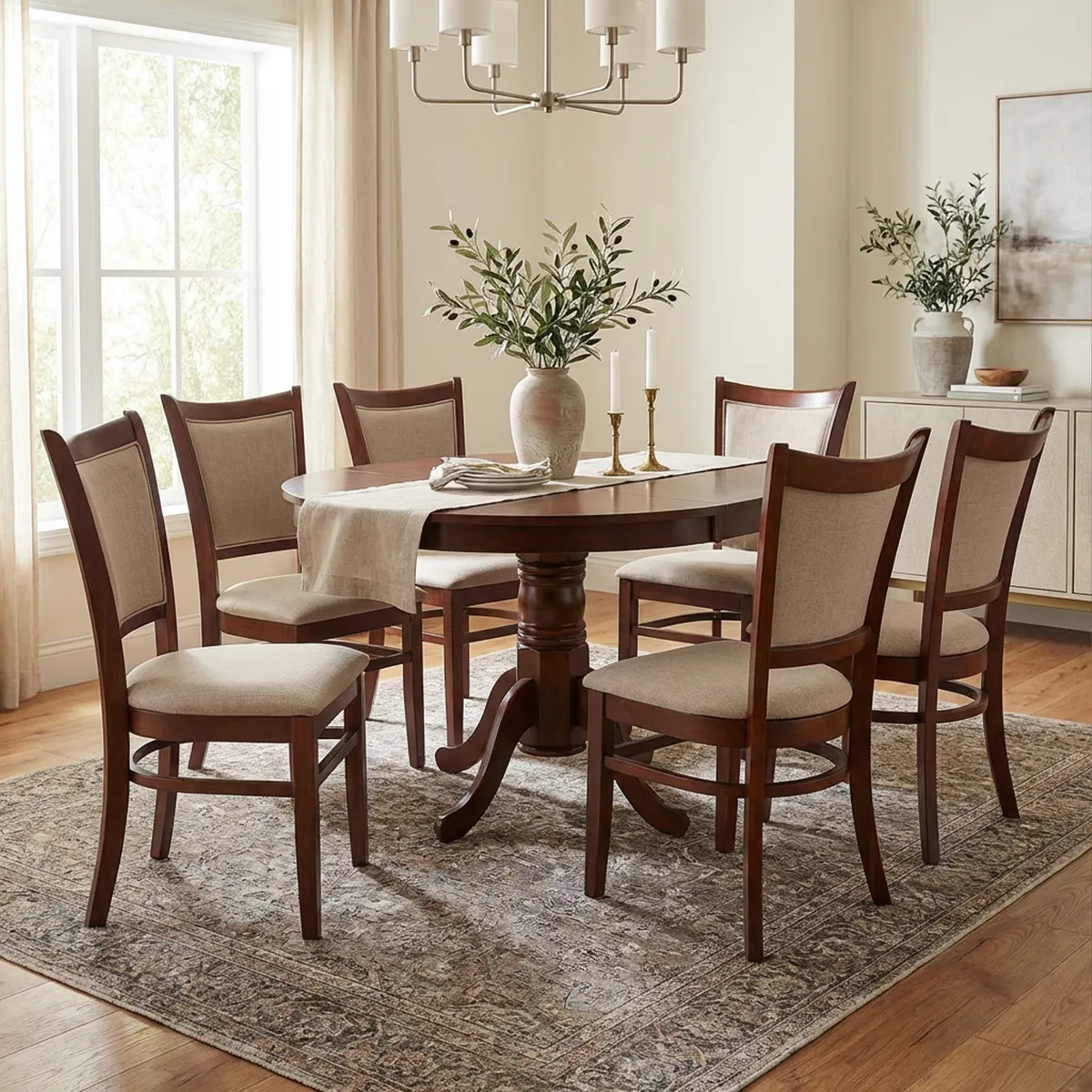 CIC - Juego de Comedor Calabria 6 Sillas Mesa Redonda 106x75x106 cm Café