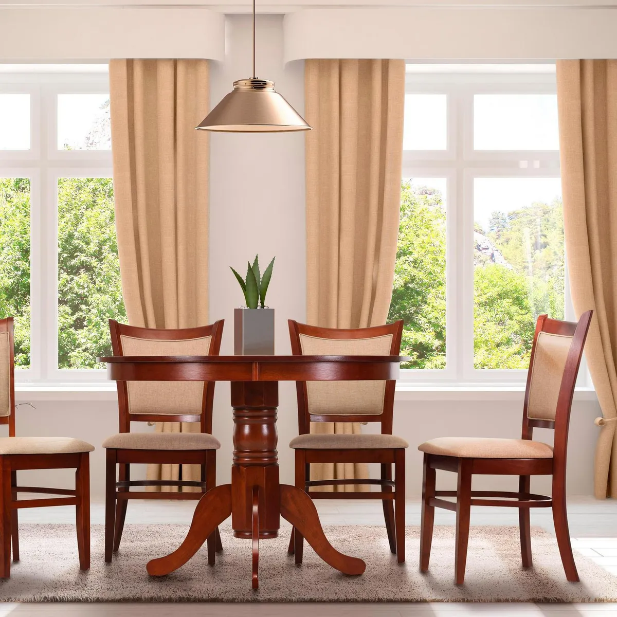 CIC - Juego de Comedor Calabria 4 Sillas Mesa Redonda 106x75x106 cm Café