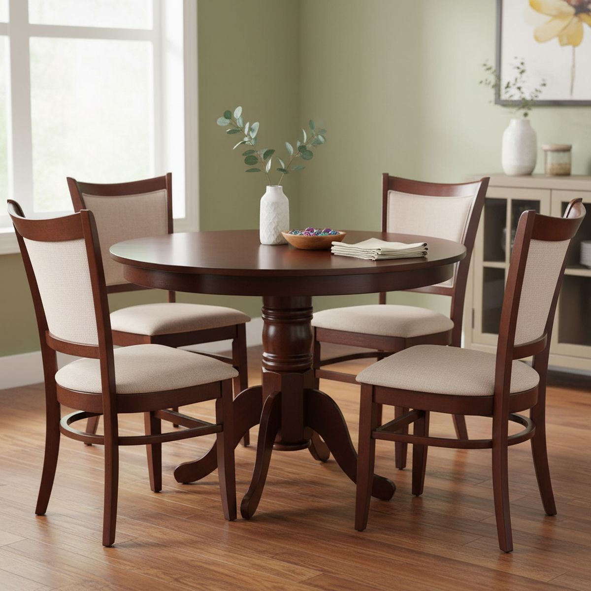 CIC - Juego de Comedor Calabria 4 Sillas Mesa Redonda 106x75x106 cm Café