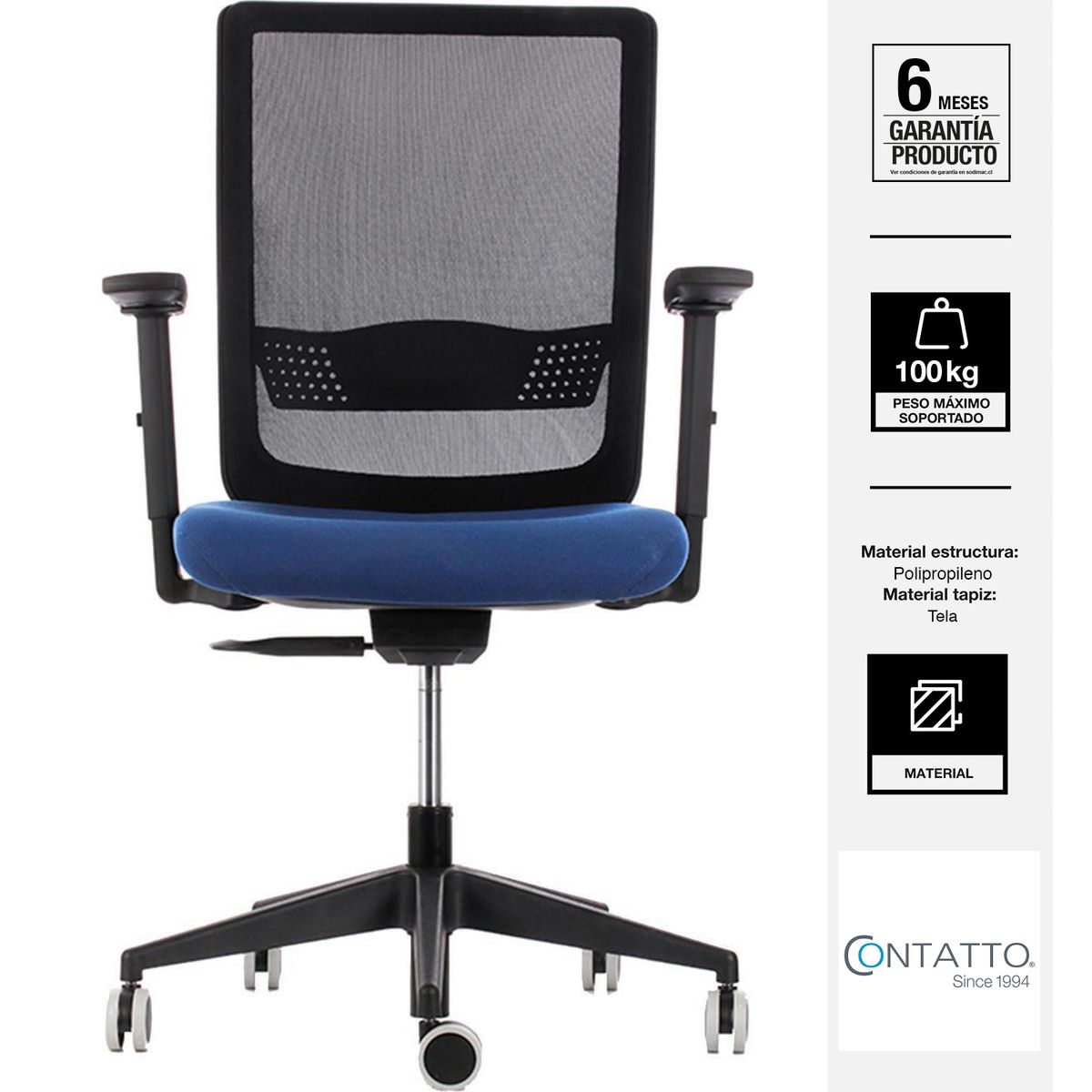 CONTATTO - Silla Escritorio XXL Extra Large Masta Negro/Azul