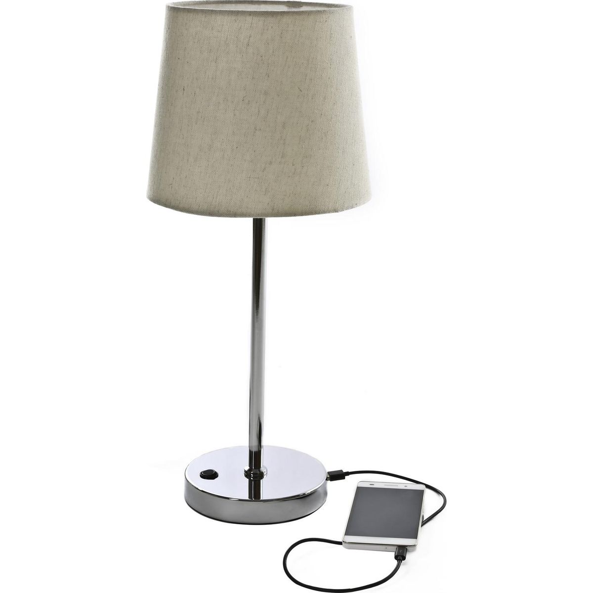 HOMY - Lámpara Mesa SM USB Cromo Gris 14x50 cm