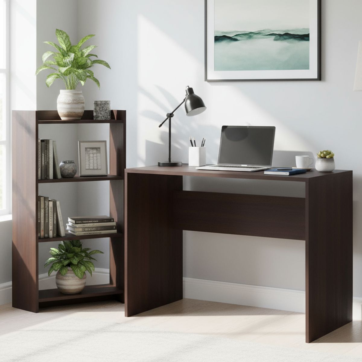 SILCOSIL - Escritorio repisa + estante melamina chocolate