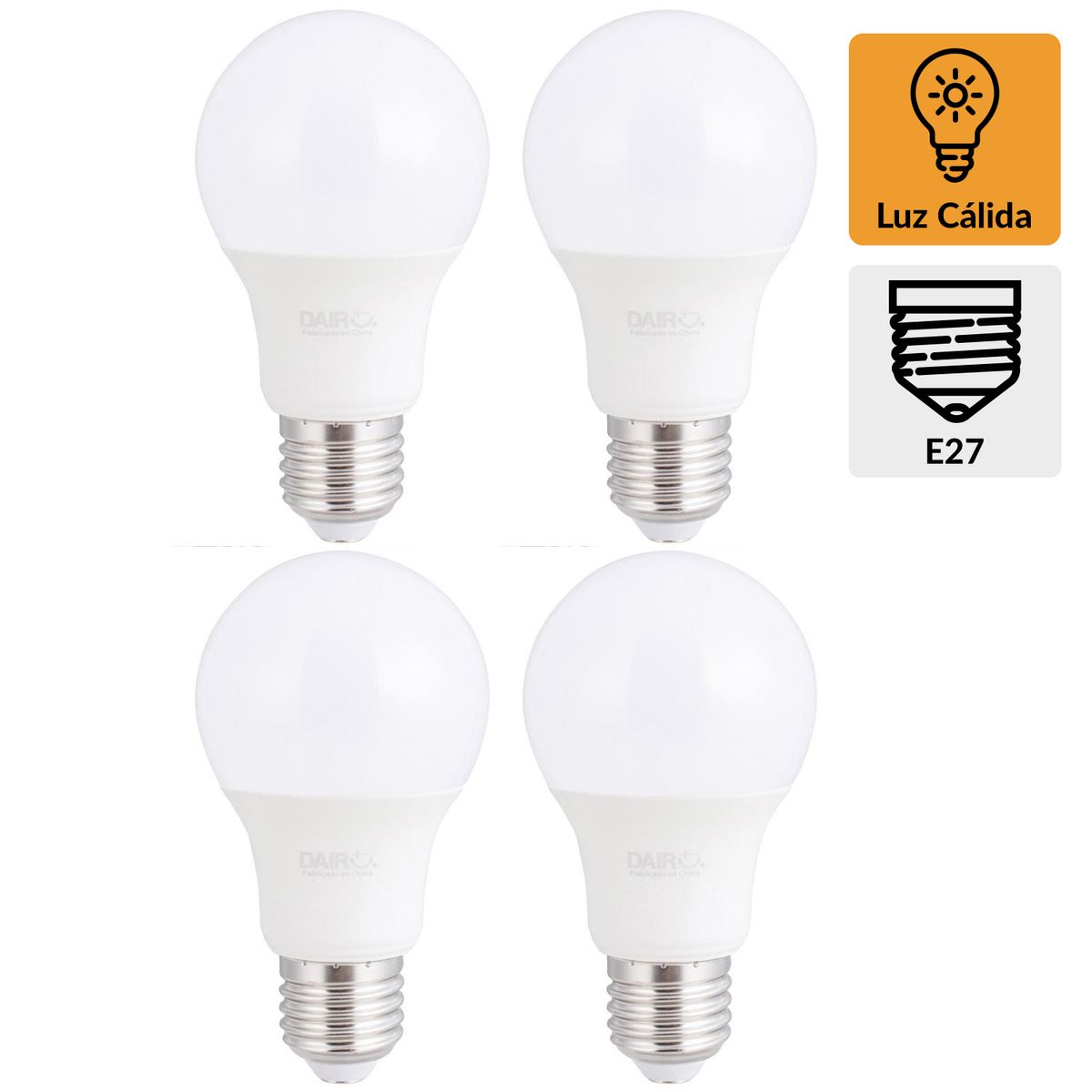 DAIRU - Pack 4 Ampolletas Led 7.5 W E27 780 lm Luz Cálida