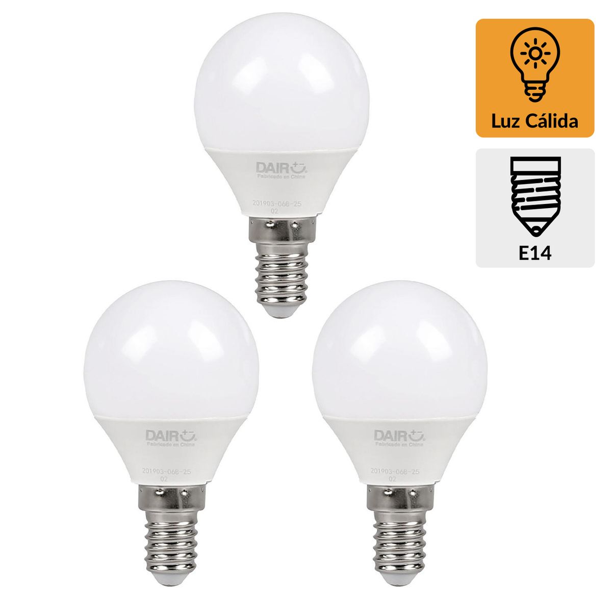 DAIRU - Pack 3 Ampolletas Led Bola 3.5 W E14 250 lm Luz Cálida