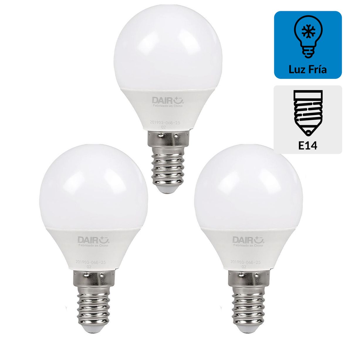 DAIRU - Pack 3 Ampolletas Led Bola 3.5 W E14 250 lm Luz Fría