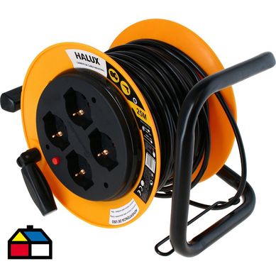 Carrete alargador 4 tomas 25 m schuko Negro