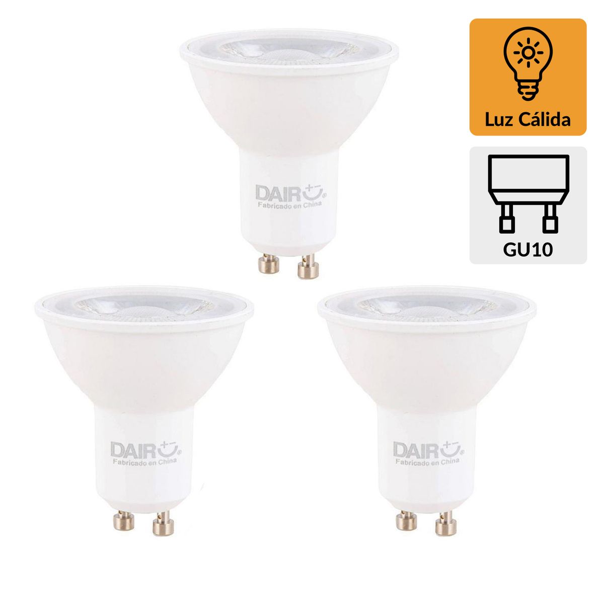 DAIRU - Pack 3 Ampolletas Led 4 W GU10 350 lm Luz Cálida