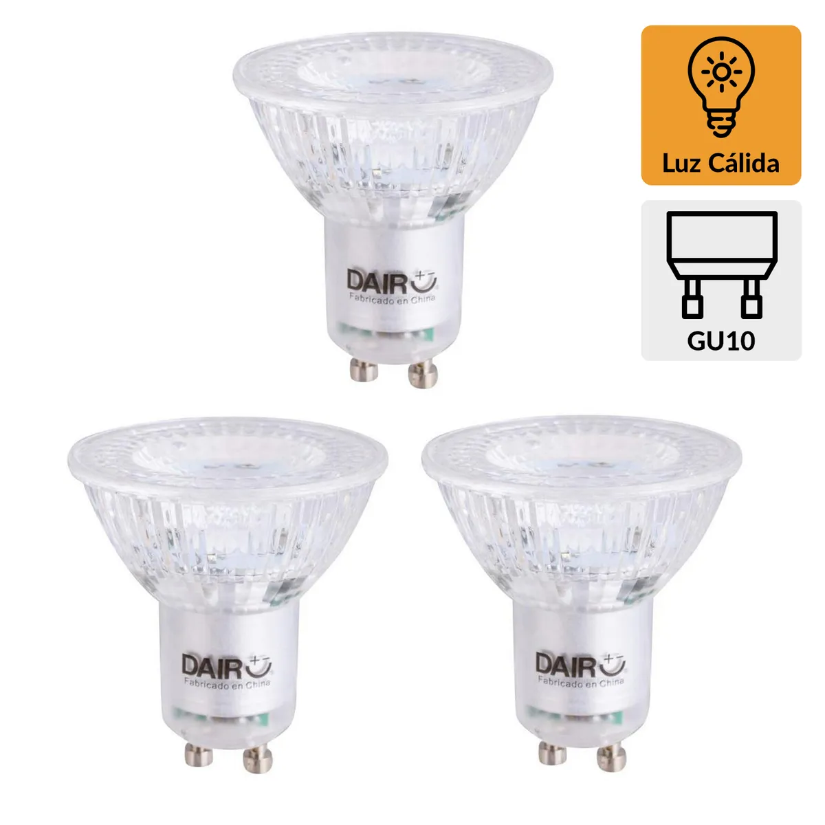 DAIRU - Pack 3 Ampolletas Led 4.3 W GU10 430 lm Luz Cálida