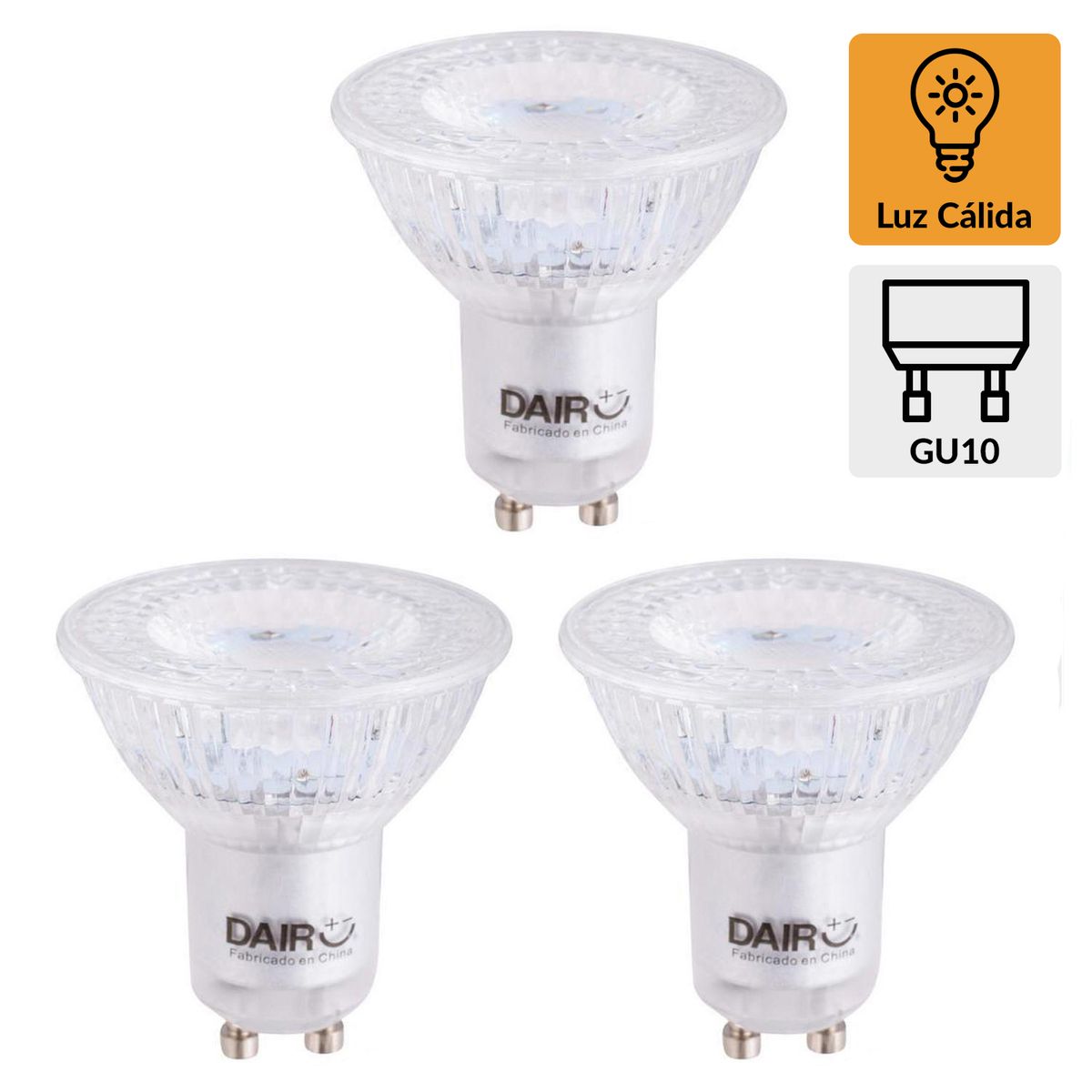 DAIRU - Pack 3 Ampolletas Led 5.5 W GU10 550 lm Luz Cálida