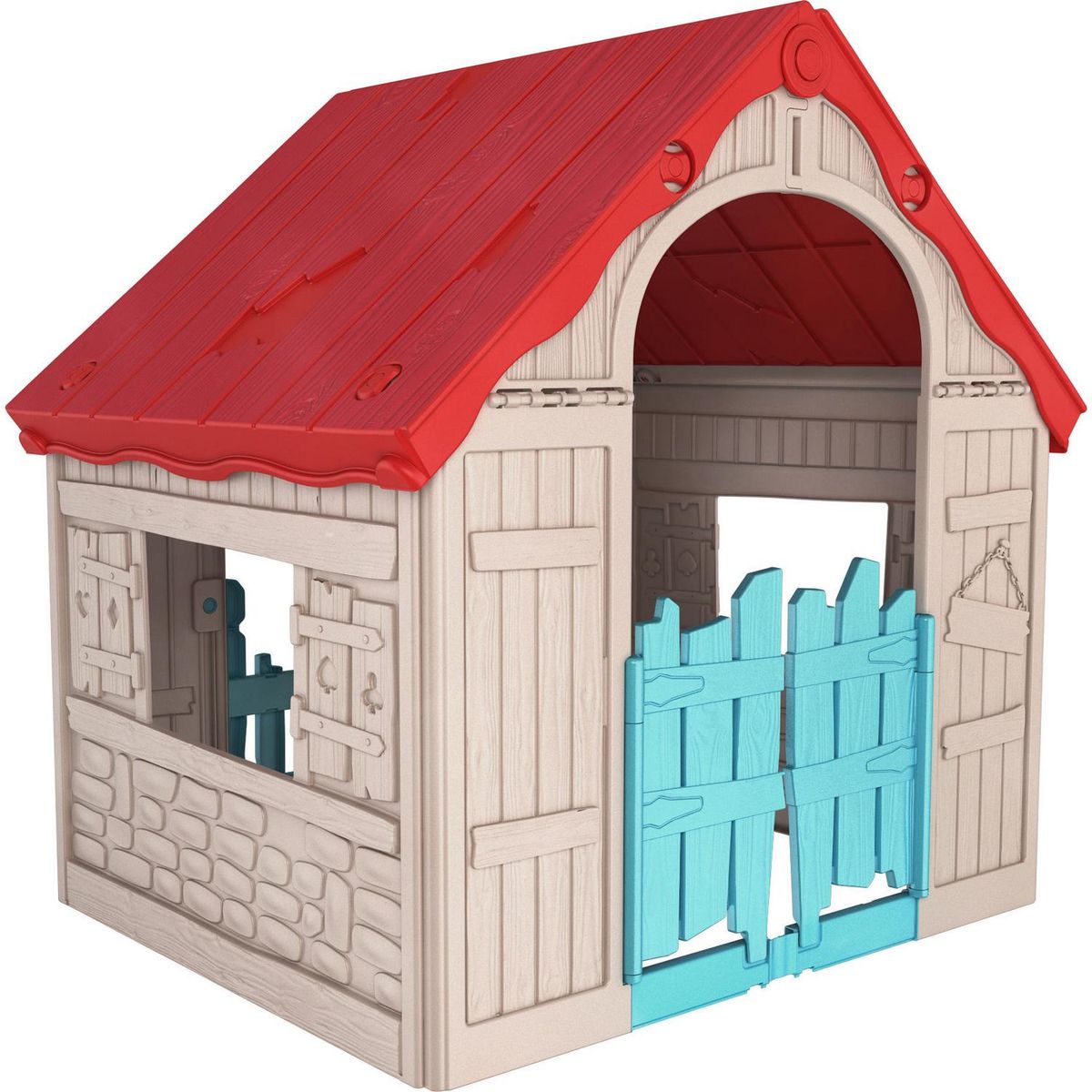 KETER - Casa Plegable de Juego Infantil 89.7x110.6x101.8 cm Rojo, azul, beige Desde 3 años