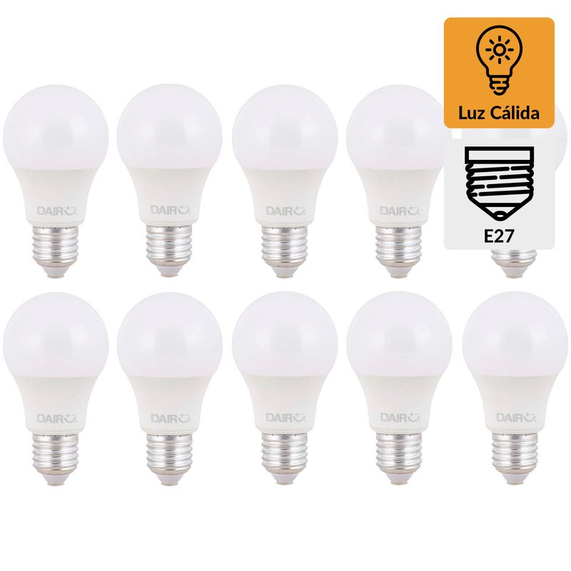 DAIRU - Pack 10 Ampolletas Led 8.5 W E27 800 lm Luz Cálida