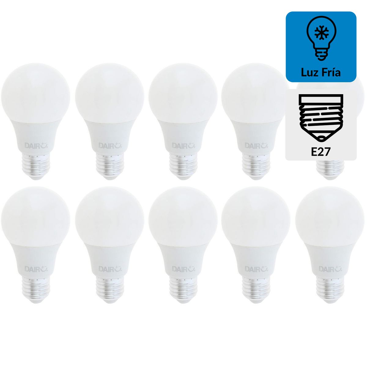 DAIRU - Pack 10 Ampolletas Led 8.5 W E27 800 lm Luz Fría