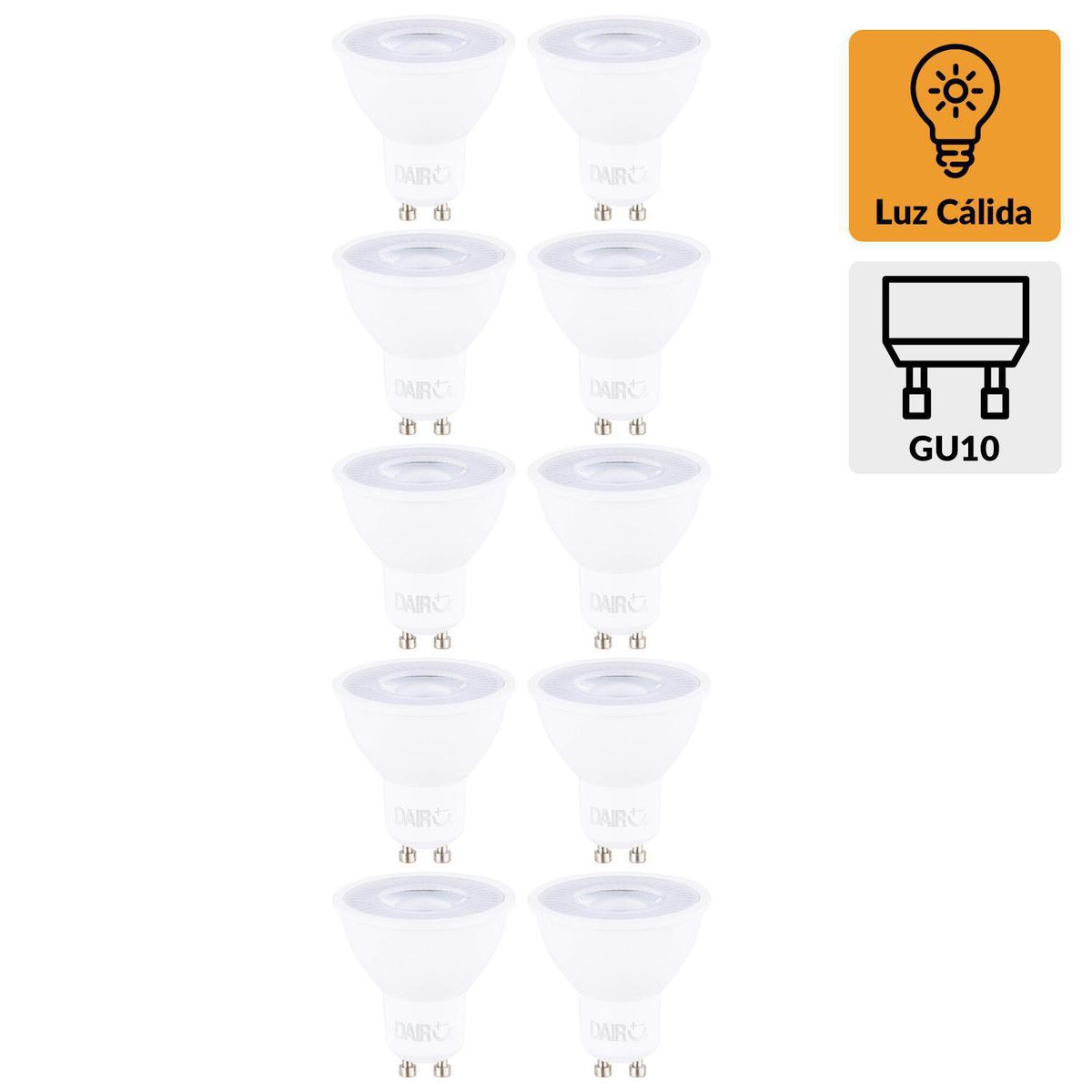 DAIRU - Pack 10 Ampolletas Led 6 W GU10 550 lm Luz Cálida