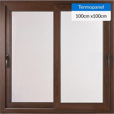 Ventana corredera 100x100 cm termopanel PVC nogal