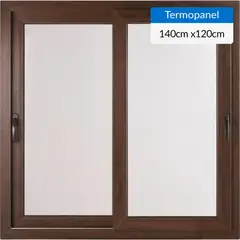 TERMOHOME - Ventana corredera 140x120 cm termopanel PVC nogal