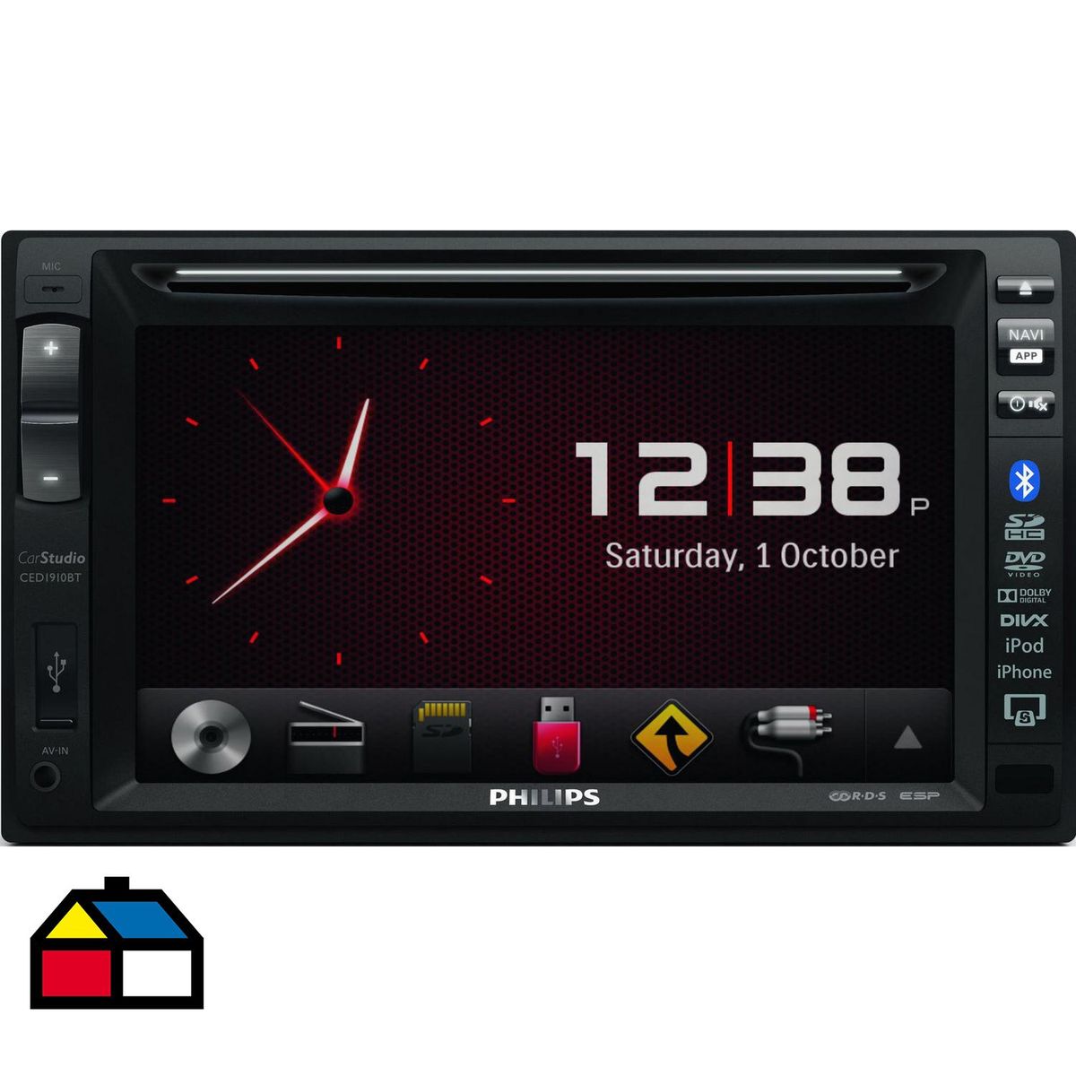 PHILIPS - Radio Auto Philips Doble Din Pantalla Touch 6.2" Bluetooth Usb