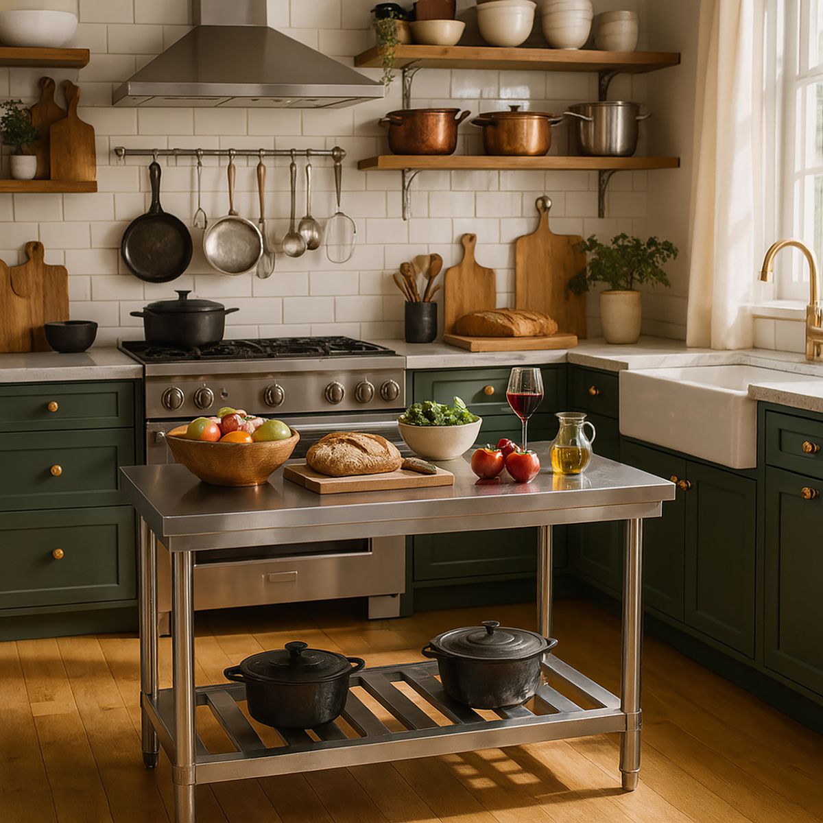 MAIGAS - Mesón central 120x60x80 cm con parilla inferior