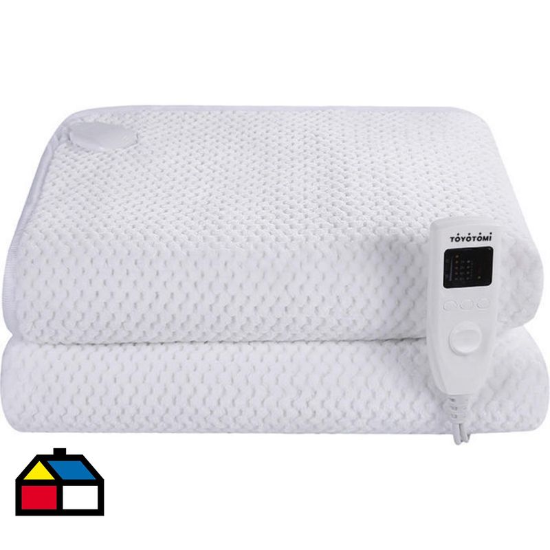 TOYOTOMI - Calientacamas c/2 Zonas Independientes Eléctrica Coral Fleece 1 plaza 75 W Blanco