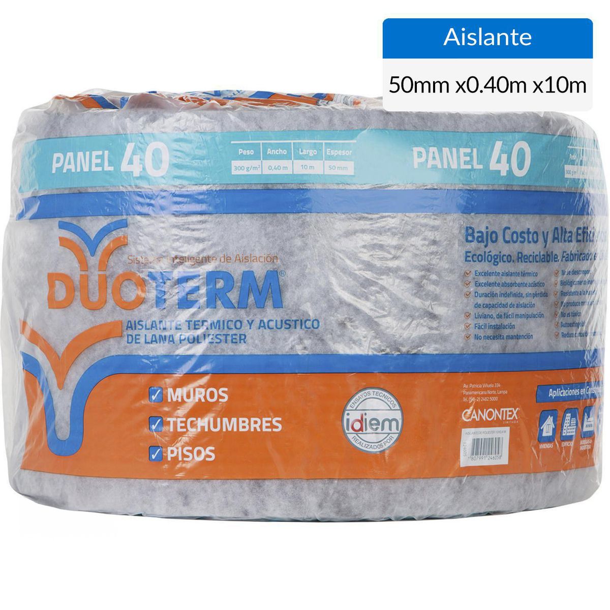 DUOTERM - Aislante de Lana Poliéster 50 mm 0,40x10 m R72