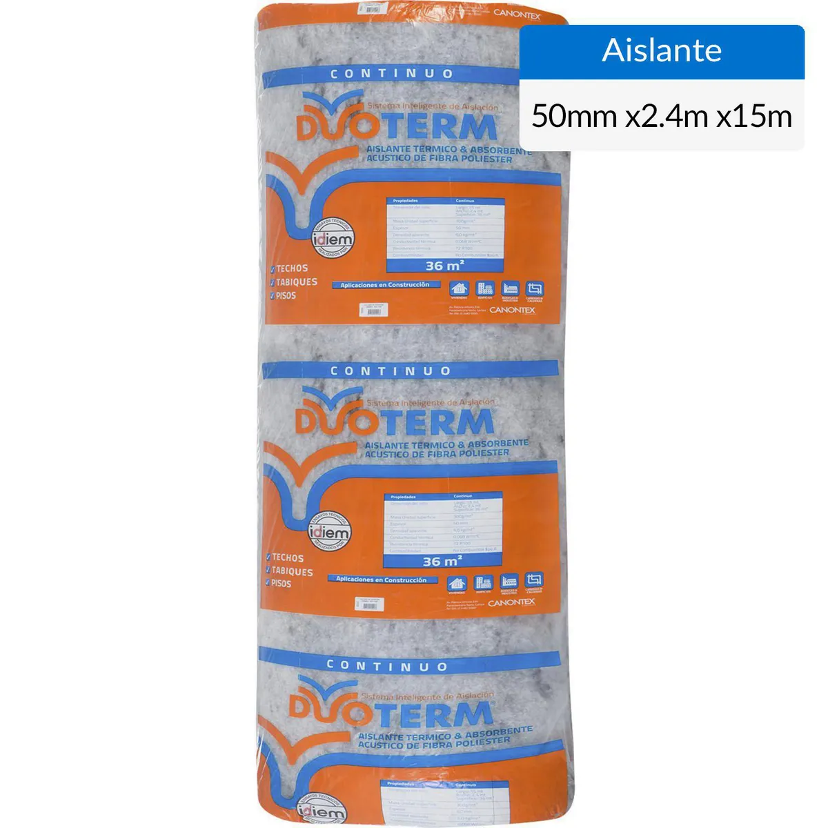 DUOTERM - Aislante de Lana Poliéster 50 mm 2,40x15 m R72