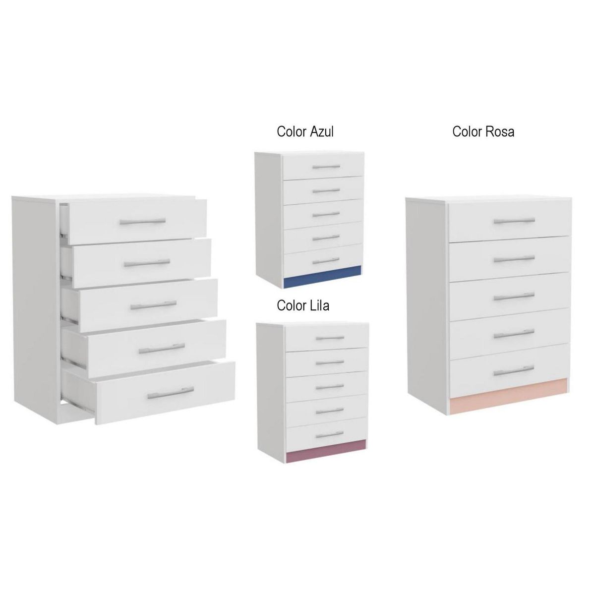 YARDAS - Cómoda 5 Cajón 62x91x40 cm Blanco