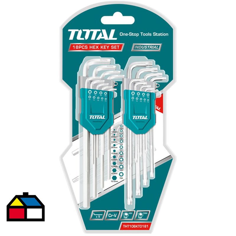 TOTAL - Juego  llave hexagonal 18 pcs industrial