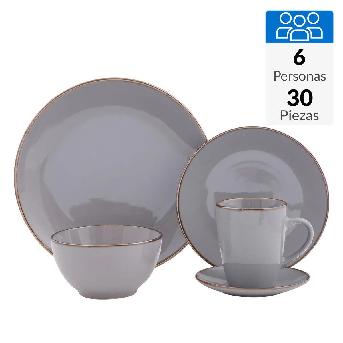 JUST HOME COLLECTION - Juego de Loza 30 Piezas Cerámica Gris