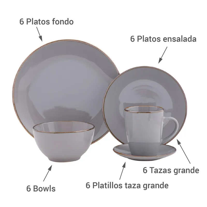 Juego de Loza 30 Piezas Cerámica Gris Sodimac Falabella