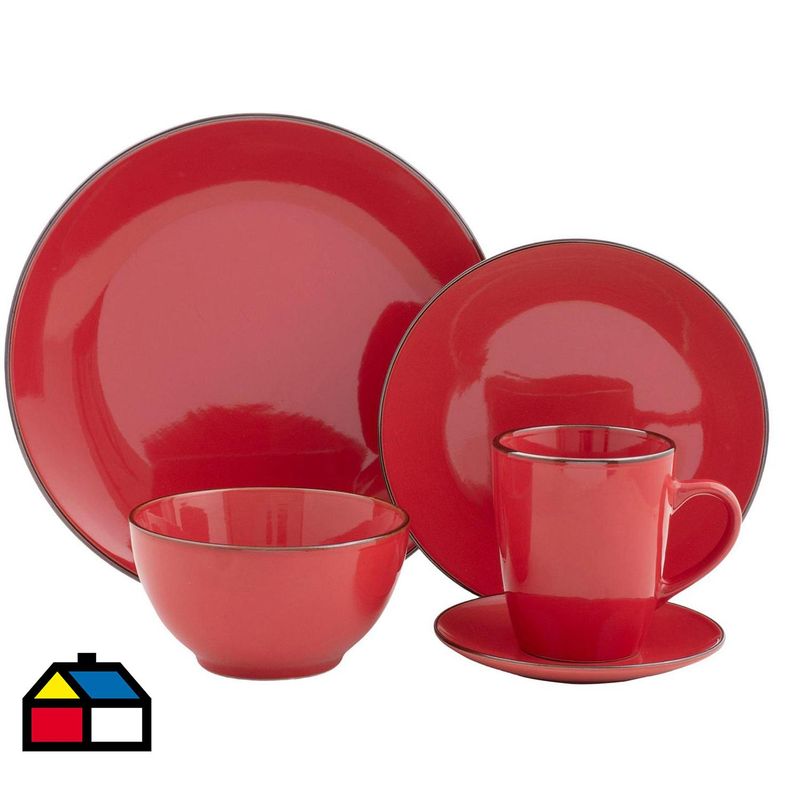 JUST HOME COLLECTION - Juego de Loza 30 Piezas Cerámica  Rojo