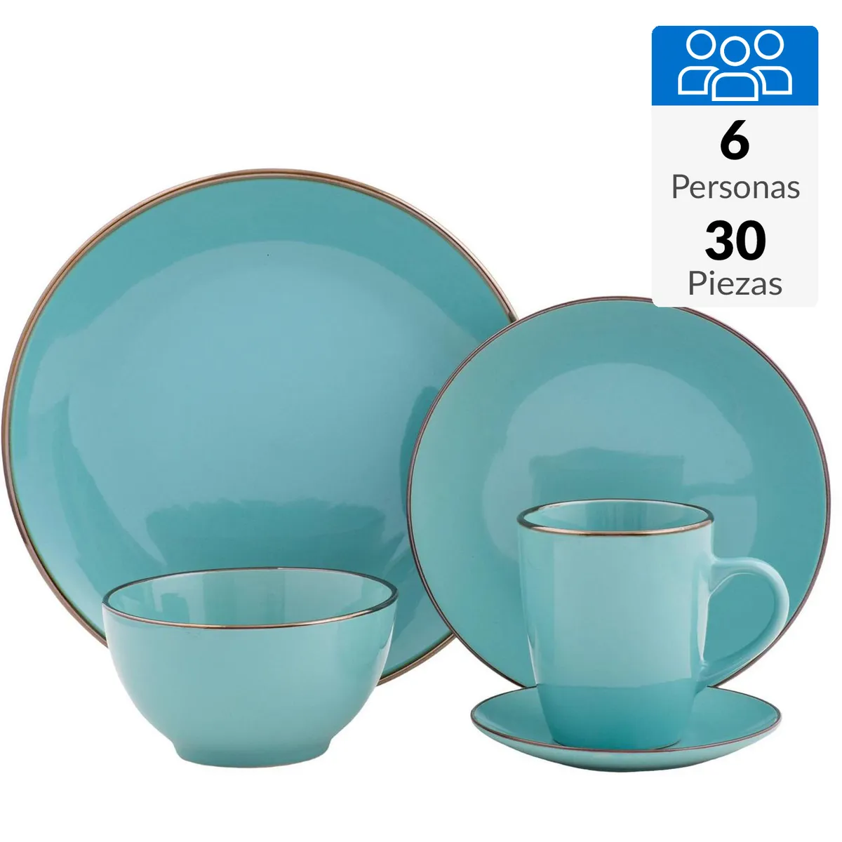 JUST HOME COLLECTION - Juego de Loza 30 Piezas Cerámica Turquesa