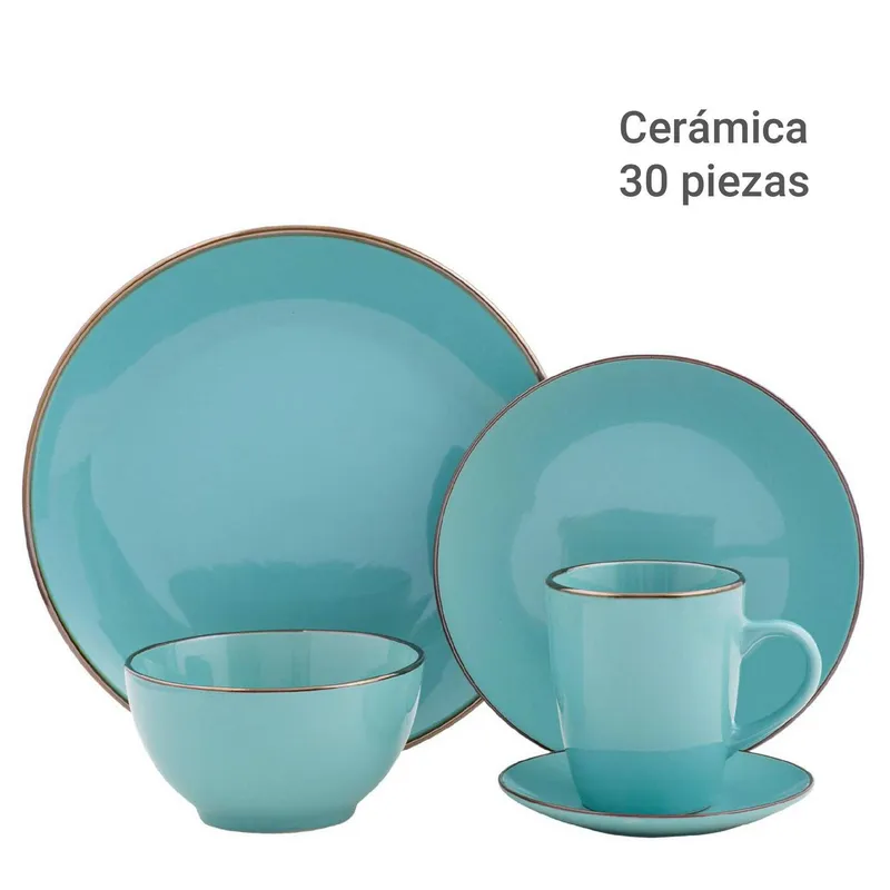 Plato Vajilla 30 Piezas Juego De Loza 30 Piezas Cerámica Turquesa