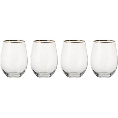 Imagen 2 del producto Set 4 Vasos Vidrio 450 ml Borde Dorado