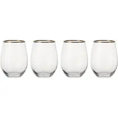 JUST HOME COLLECTION - Set de 4 Vasos Borde Dorado 500 ml