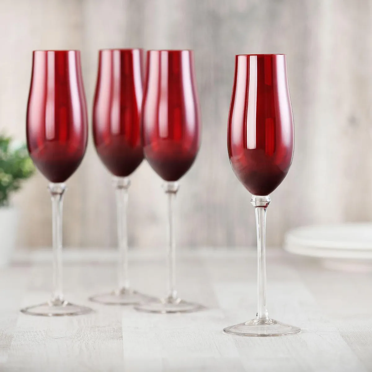 JUST HOME COLLECTION - Set 4 Copas de Champágne 200 ml Vidrio Roja
