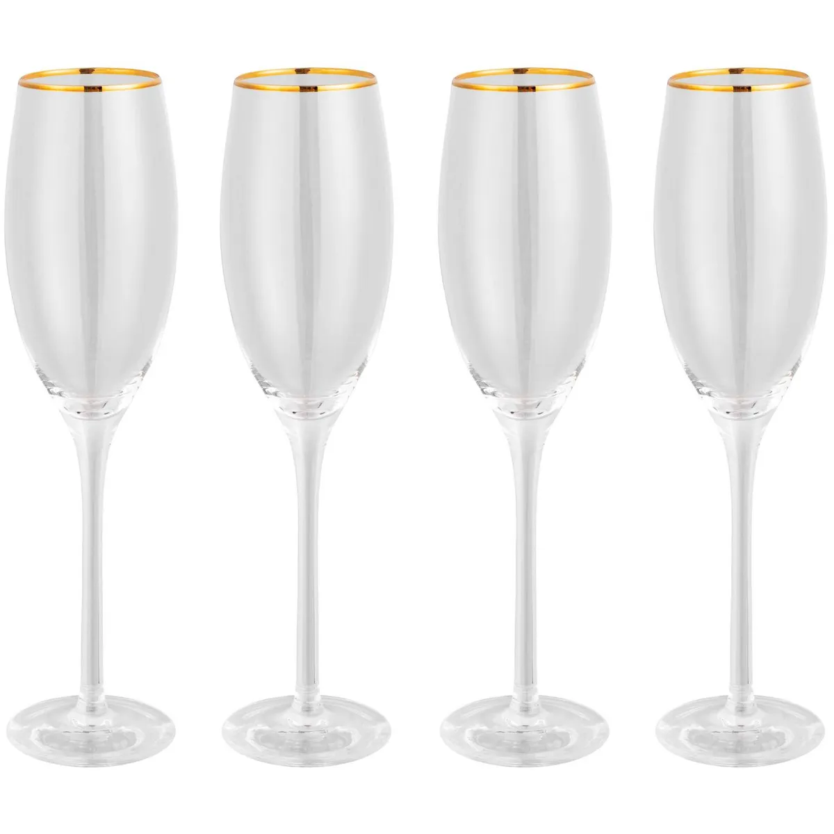 JUST HOME COLLECTION - Set 4 Copas de Champágne Vidrio 200 ml Borde Dorado