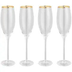 JUST HOME COLLECTION - Set de 4 Copas Champaña Clásica Borde Dorado 200 ml