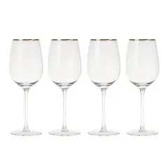JUST HOME COLLECTION - Set de 4 Copas Vino Tinto Borde Dorado 450 ml