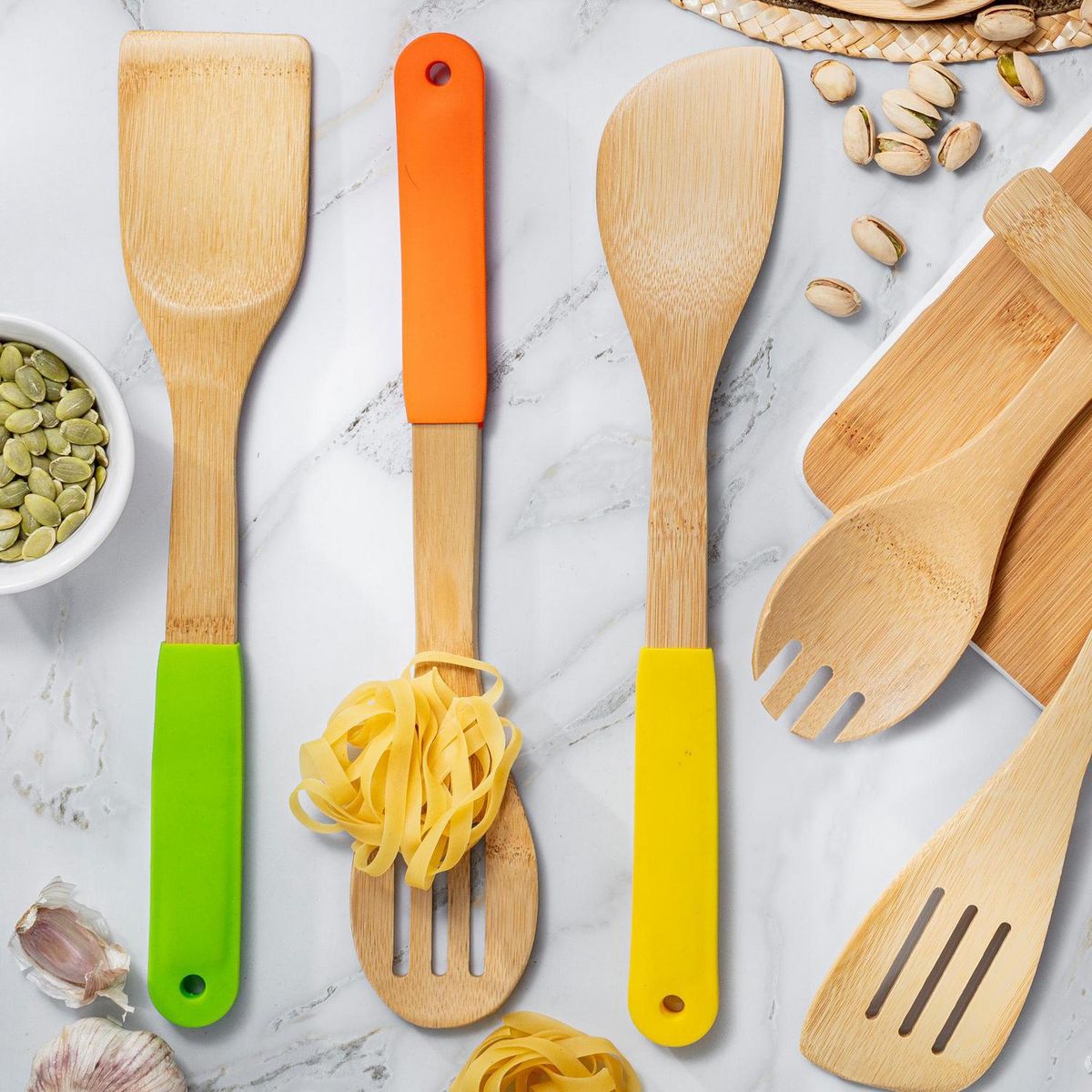 JUST HOME COLLECTION - Espátula bambú mango silicona verde